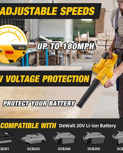 Cordless Leaf Blower for Dewalt 20V Max Battery,Electric Jobsite Air Blower with Brushless Motor,6 Variable Speed Up to 180MPH,2-in-1 Handle Electric Blower and Vacuum Cleaner(Battery Not Included) - LeafyLoom