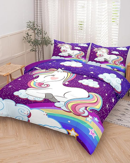 Tailor Shop Unicorn Bedding Sets for Girls Kids Teens,Purple Unicorn Comforter Sets Full Size with 2 Pillowcase… - LeafyLoom