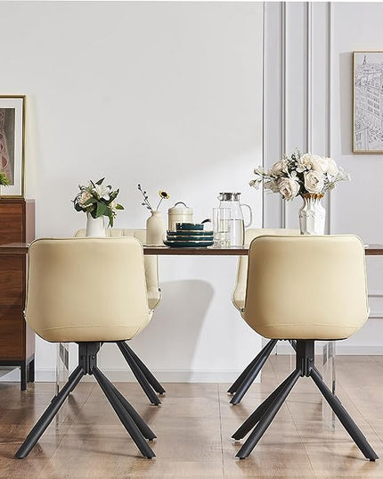 YOUNUOKE Upholstered Dining Chairs Set of 2 Comfortable Mid Century Modern Kitchen Chair with Sturdy Metal Legs Faux Leather Dinner Chairs for Kitchen Dining Room, Beige - LeafyLoom
