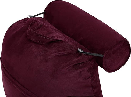 Husband Pillow XXL Aspen Edition, Adult Reading Sit Up Bed Rest Pillow for Bed with Arms & Neck Roll on Bungee Cord - Premium Memory Foam - Reversible 2 Sided Cover Micro Suede or Plush, Mauve Purple - LeafyLoom