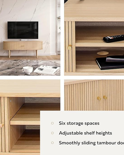 55'' TV Stand with Storage and Shelves designed to fit 32’’ - 60'' TVs. Wood Entertainment Center for Living Room and Bedroom, Media Console and Modern TV Console Table (Oak) - LeafyLoom