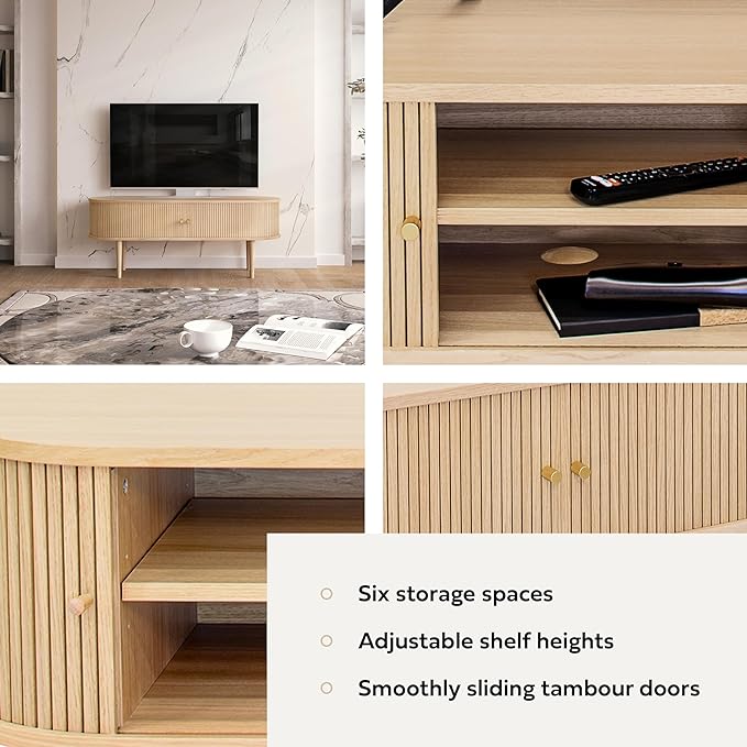 55'' TV Stand with Storage and Shelves designed to fit 32’’ - 60'' TVs. Wood Entertainment Center for Living Room and Bedroom, Media Console and Modern TV Console Table (Oak) - LeafyLoom