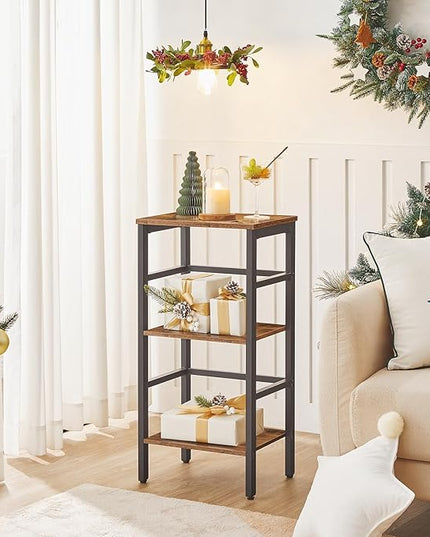 HOOBRO 3 Tier Bookshelf, Narrow Bookshelf, Record Storage Rack with Side Fence, Wooden Free-Standing Shelf Units, Narrow Display Shelf for Living Room, Bedroom, Classroom, Rustic Brown BF80CJ01 - LeafyLoom