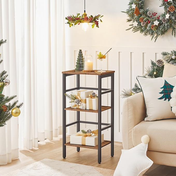 HOOBRO 3 Tier Bookshelf, Narrow Bookshelf, Record Storage Rack with Side Fence, Wooden Free-Standing Shelf Units, Narrow Display Shelf for Living Room, Bedroom, Classroom, Rustic Brown BF80CJ01 - LeafyLoom