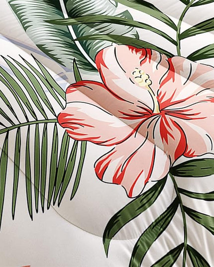 Flamingo Comforter Set Queen Size Tropical Flamingo Palm Tree Leaf Pattern Bedding Set Flower Quilted Duvet for Kids Girls Boys Adult with 1 Comforter and 2 Pillowcases - LeafyLoom