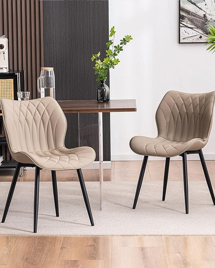 YOUNIKE Dining Chairs Set of 2, Upholstered Leather Kitchen Dining Room Chairs, Modern Living Room Bedroom Side Chairs with Wide Curved Back and Metal Legs, Kitchen Chairs Khaki Taupe - LeafyLoom