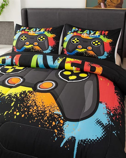 Game Console Comforter Set for Boys Colorful Graffiti Gaming Lightweight Microfiber Bedding Sets Modern Gamer Duvet for All Season Teens Bedroom Decor - LeafyLoom