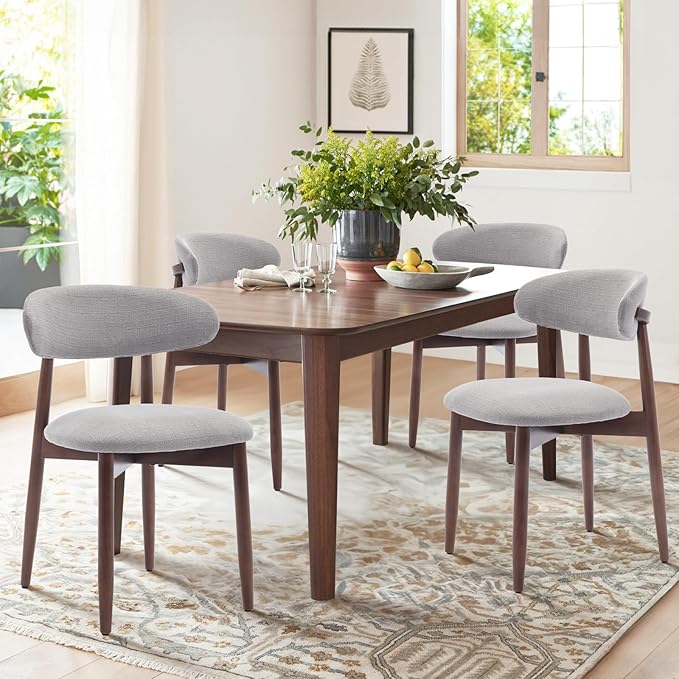 COLAMY Wooden Dining Chairs Set of 4, Modern Fabric Upholstered Kitchen Side Chairs, Farmhouse Dining Room Chair with Foot Pegs, Light Grey - LeafyLoom