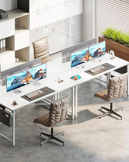 AODK 63 inch Small Computer Desk with Power Outlet for Small Spaces Home Office Student Laptop PC Writing Desks with Storage Bag Headphone Hook, White - LeafyLoom