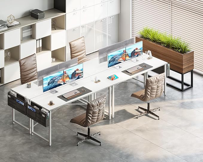 AODK 63 inch Small Computer Desk with Power Outlet for Small Spaces Home Office Student Laptop PC Writing Desks with Storage Bag Headphone Hook, White - LeafyLoom