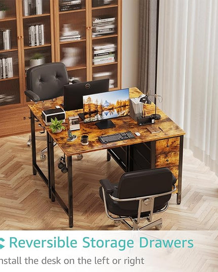 Lufeiya 40 inch Computer Desk with 4 Drawers, Kids Student Small Desks for Home Office Small Space, Work PC Desk Table for Bedroom, Rustic Brown - LeafyLoom