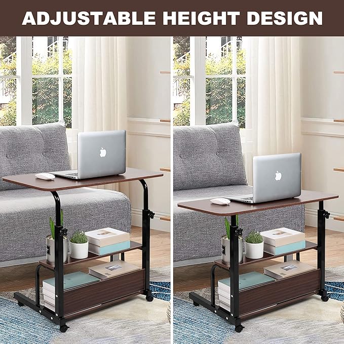Portable Computer Desk Adjustable Home Office Desk Bedside Universal Movable Table Small Spaces Furniture Storage Convenient Desk Home Office Living Room Sofa Desk Size 15.7 * 31.5 Inch,Pure Brown - LeafyLoom