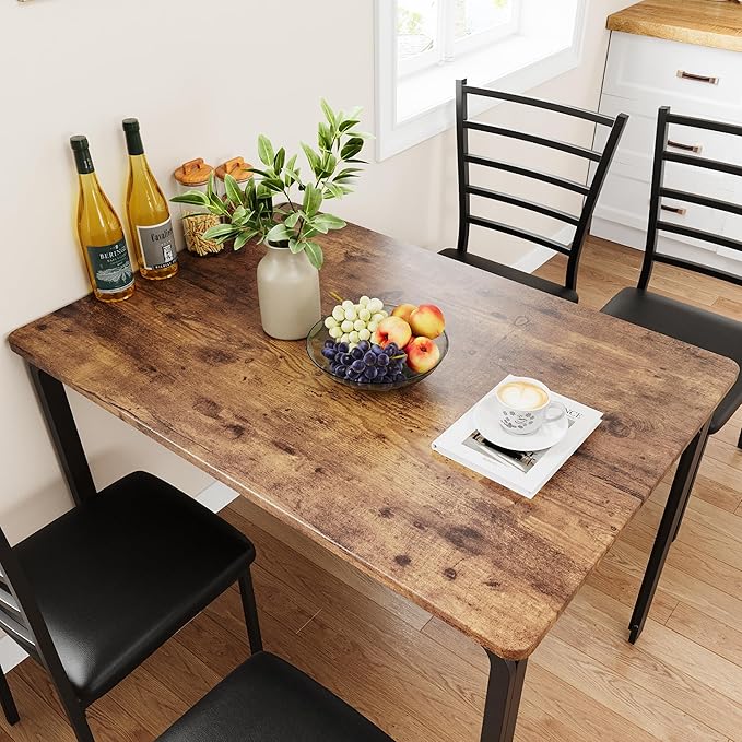 IDEALHOUSE Dining Table for 4, Small Table and Chairs Set of 4, Dinette Set for 4, Square Dinner Table Set, 5 Piece Kitchen & Dining Room Sets for Small Space (Vintage, Dining Table with 4 Chairs) - LeafyLoom