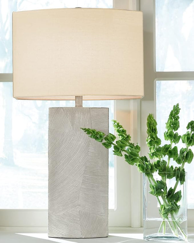 Signature Design by Ashley Bradard 30" Contemporary Ceramic Detailed Table Lamp, Ivory Whitewash - LeafyLoom