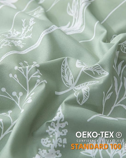 JANZAA Full Size Comforter Sage Green Comforter Bedding Comforter Sets Set Floral Comforter Set full size bed set with 2 Pillow Cases for All Seasons - LeafyLoom