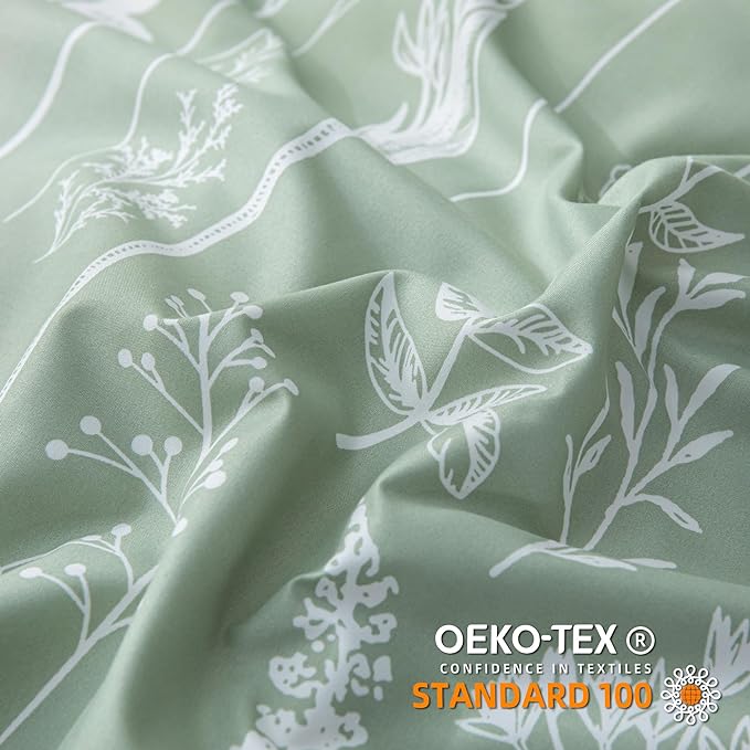 JANZAA Full Size Comforter Sage Green Comforter Bedding Comforter Sets Set Floral Comforter Set full size bed set with 2 Pillow Cases for All Seasons - LeafyLoom