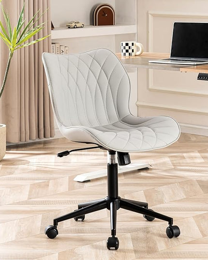 YOUNUOKE Office Desk Chair, Comfy Home Office Chairs, Small Comfortable Desk Chairs with Wheels, Armless PU Leather Chairs for Computer Conference, Gray - LeafyLoom