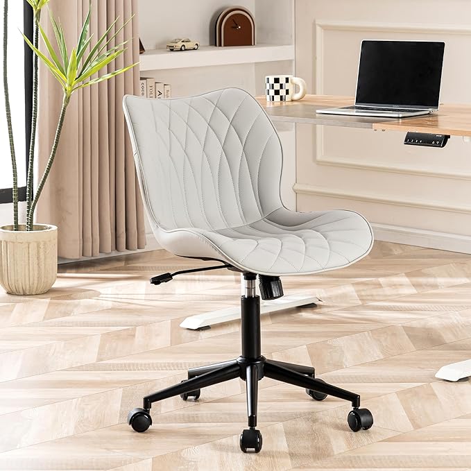 YOUNUOKE Office Desk Chair, Comfy Home Office Chairs, Small Comfortable Desk Chairs with Wheels, Armless PU Leather Chairs for Computer Conference, Gray - LeafyLoom