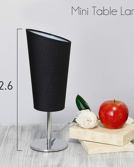 Simple Designs LT2061-BLK Mini Chrome Angled Fabric Shade Table Lamp, Black - LeafyLoom