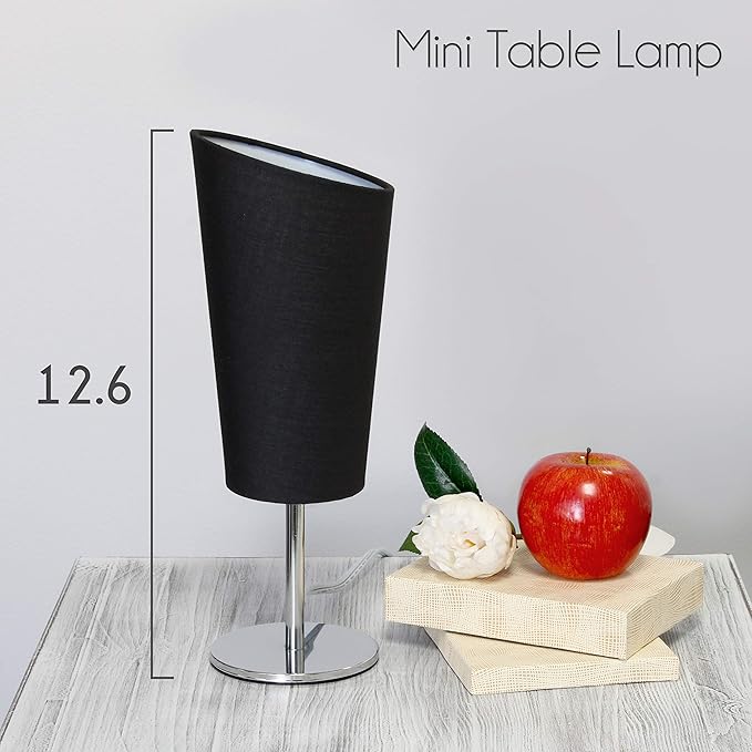 Simple Designs LT2061-BLK Mini Chrome Angled Fabric Shade Table Lamp, Black - LeafyLoom