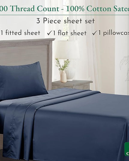 California Design Den Luxury Twin Sheet Set - 100% Cotton, 600 Thread Count Deep Pocket Twin Sheets, Soft Hotel-Quality Bedding with Sateen Weave - Royal Navy Blue - LeafyLoom