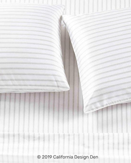 California Design Den California King Sheet Set - 100% Cotton, 600 Thread Count Deep Pocket, Luxury Soft Sateen Hotel-Quality Cal King Sheet Set - Ticking Stripe Pattern - LeafyLoom