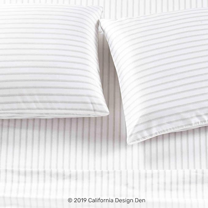 California Design Den California King Sheet Set - 100% Cotton, 600 Thread Count Deep Pocket, Luxury Soft Sateen Hotel-Quality Cal King Sheet Set - Ticking Stripe Pattern - LeafyLoom