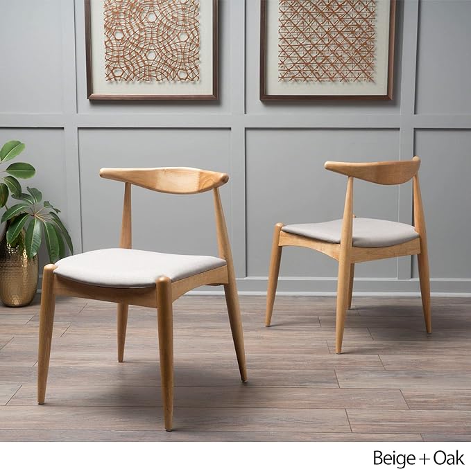 Christopher Knight Home Francie Fabric with Oak Finish Dining Chairs, 2-Pcs Set, Beige - LeafyLoom