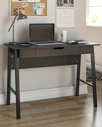 Ameriwood Home Oxford Computer Desk with Drawer, Black Oak - LeafyLoom