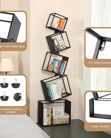 Bookshelf, Book Shelf, 5 Tier Bookshelf, Black Bookshelf, 67'' Tall, Modern Bookshelf for Books/CDs/Home Decor, Bookcase for living room, dining room, bedroom, nursery room - LeafyLoom
