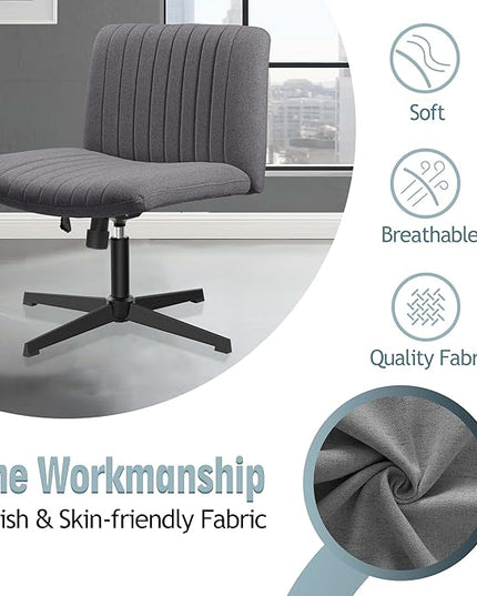 Armless Office Chair no Wheels, Ergonomic Wide Seat Swivel Desk Chair, Height Adjustable Cross Legged Comfortable Computer Chair for Living Room, Vanity Accent Chair Darkgray - LeafyLoom