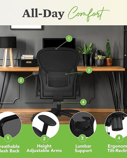 HON Wave Executive Leather Chair - Mesh High-Back Task Chair with Arms, Black (HVL701) - LeafyLoom