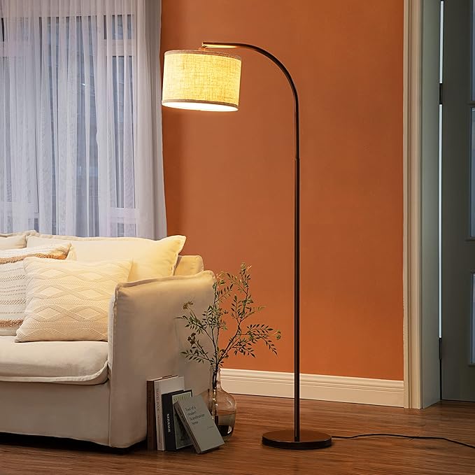 DEWENWILS Modern Arc Floor Lamp, Corner Lamp for Living Room, Minimalist Standing Tall Arched Light with Adjustable Line Lampshade, Bedroom, Home Office, Simple Design Farmhouse Style (Bronze) - LeafyLoom