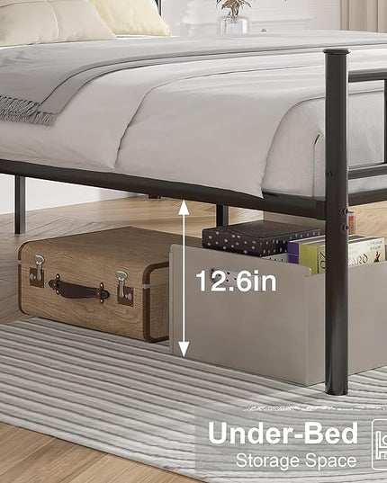 VECELO Queen Size Bed Frame with Headboard, 14 Inch Metal Platform Mattress Foundation, No Box Spring Needed, Squeak Resistant, Easy Assembly, Matte Black - LeafyLoom