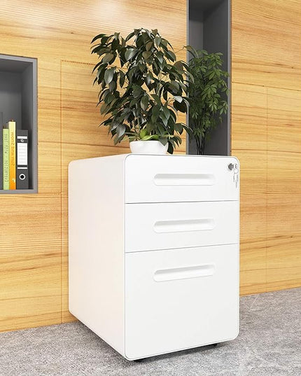 YITAHOME 3-Drawer Metal Mobile File Cabinet, Rolling Filing Cabinet with Lock, Filing Cabinet Under Desk fits Legal/A4 Size for Home/Office, Fully Assembled,White - LeafyLoom