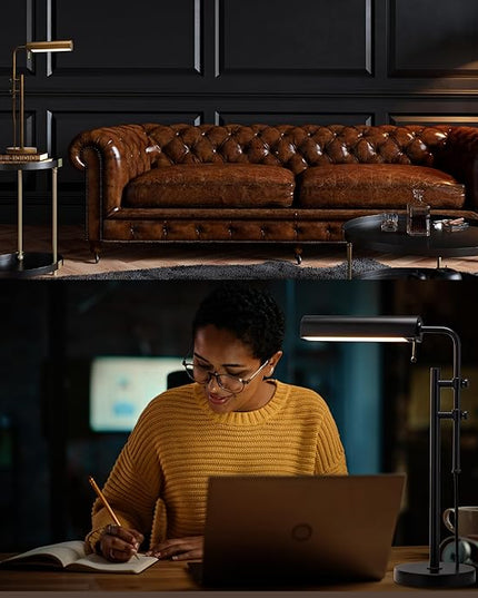 O'Bright Aurora LED Pharmacy Desk Lamp - Swing Arm, Industrial Design for Reading, Crafting, Work,10W LED, Adjustable Height 18.5-24.5 inches - Ideal for Living Room, Bedside, Office - Antique Brass - LeafyLoom
