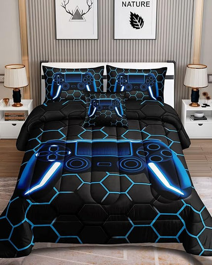 5 Pieces Gaming Bedding Set for Boys Gamer Comforter Set Twin Size,Game Controller Comforter for Boys Kids Teen 3D Gamepad Microfiber Bedding Sets 5 Pieces Bed in A Bag Sets-H50022,Twin - LeafyLoom