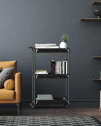 SimpleHouseware Standard 3-Tier Slim Rolling Storage Cart, Black - LeafyLoom