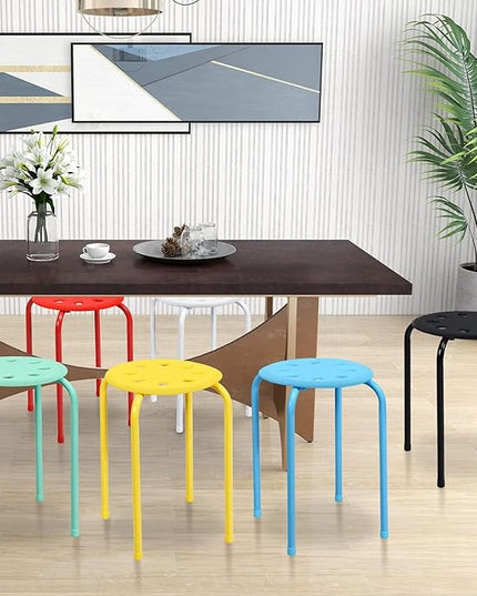 6-Pack Plastic Stackable Stools, 17.5" Multipurpose Stool Chairs w/Metal Frame, X-Shape Connection, Non-Slip Feet, Mulit Color for Students Child Kids, Colorful - LeafyLoom