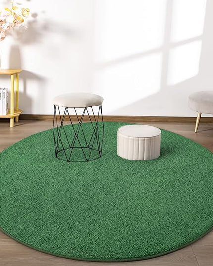 Round Area Rugs for Bedroom Living Room, 4x4 Green Super Soft Comfy Thickened Memory-Foam Indoor Circle Carpets, Modern Aesthetic Minimalist Carpet for Boys Girls Adults Nursery Home Décor - LeafyLoom