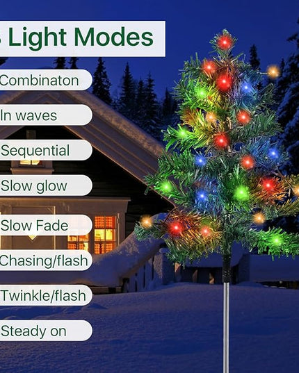 Outdoor Christmas Decorations 6-Pack Solar Christmas Tree with 8 Lighting Modes 120 Multi-Color Lights for House Outside Pathway Yard Garden Walkway Lawn Patio Front Porch Door Aovciust
