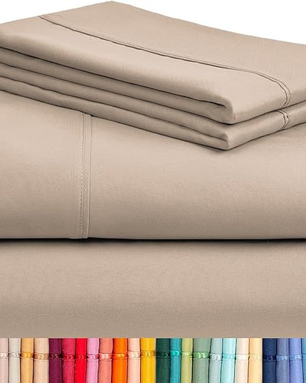 LuxClub Twin Sheets - Soft Twin Bed Sheets for Boys and Girls, 4 PC Deep Pockets 18" Eco Friendly Wrinkle Free Kids Fitted Sheets Machine Washable Hotel Bedding Silky Soft- Light Khaki Twin - LeafyLoom
