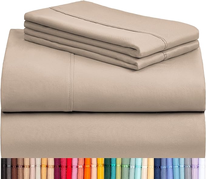LuxClub Twin XL Sheets - Soft Twin Bed Sheets for-Boys-and-Girls-4 PC Deep Pockets 18" Eco Friendly Wrinkle Free-Kids-Fitted Sheets Machine Washable Hotel Bedding Silky Soft - Light Khaki Twin XL - LeafyLoom