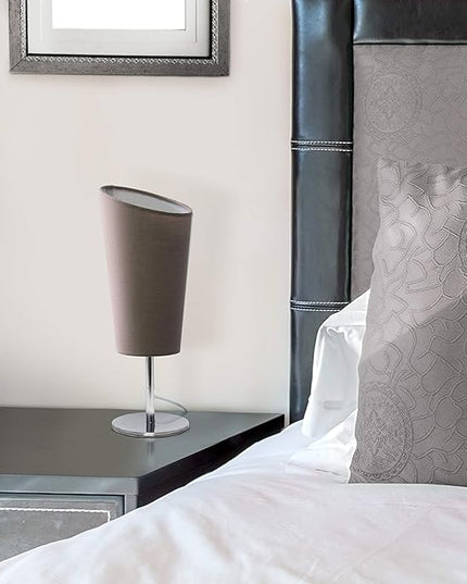Simple Designs LT2061-GRY Mini Chrome Angled Fabric Shade Table Lamp, Gray - LeafyLoom