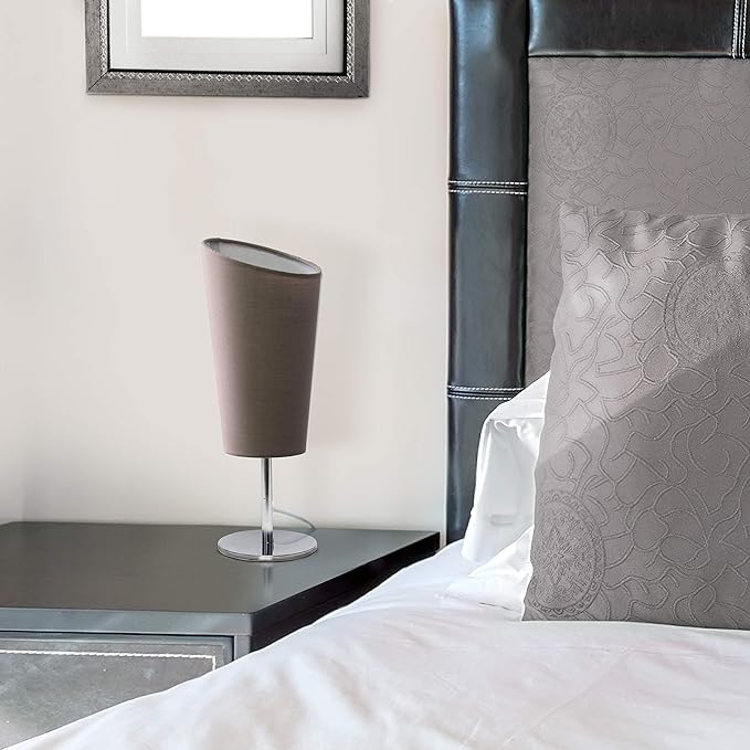 Simple Designs LT2061-GRY Mini Chrome Angled Fabric Shade Table Lamp, Gray - LeafyLoom