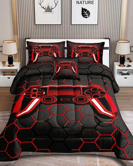 6 Pieces Gaming Bedding Set for Boys Gamer Comforter Set Queen Size,Game Controller Comforter for Boys Kids Adult 3D Gamepad Microfiber Bedding 6 Pieces Bed in A Bag Sets H50023,Queen - LeafyLoom