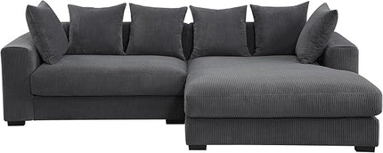 110" Modern L-shaped Sectional Sofa with Big Chaise,Upholstered Sleeper Couch W/ 6 Throw Pillows & Generously Armrests,Easy Assembly,Spacious Loveseat for Living Room Apartment Home,Dark Gray - LeafyLoom