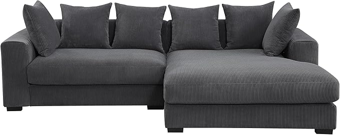 110" Modern L-shaped Sectional Sofa with Big Chaise,Upholstered Sleeper Couch W/ 6 Throw Pillows & Generously Armrests,Easy Assembly,Spacious Loveseat for Living Room Apartment Home,Dark Gray - LeafyLoom