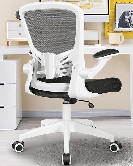 MINLOVE Office Chair Ergonomic Desk Chair with Lumbar Support and Height, Rolling Swivel Desk Chair with Wheels and Flip-up Arms, Breathable Mesh Executive Computer Chair for Home Office(White) - LeafyLoom