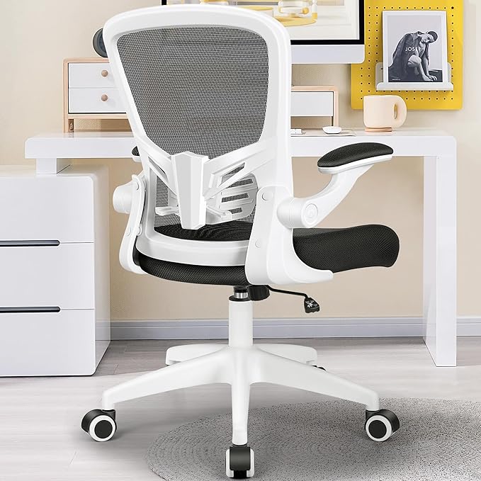 MINLOVE Office Chair Ergonomic Desk Chair with Lumbar Support and Height, Rolling Swivel Desk Chair with Wheels and Flip-up Arms, Breathable Mesh Executive Computer Chair for Home Office(White) - LeafyLoom
